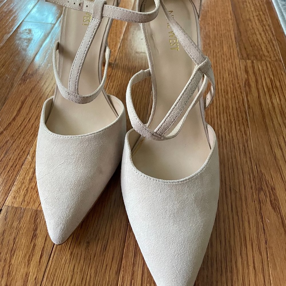 Nine West NEW Cream Nude Suede High Heels Shoes Strappy SZ 10 M